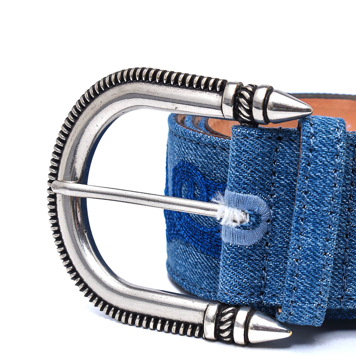  Etro-Blue Denim Embossed Silver Toned Buckle Belt 32||80 